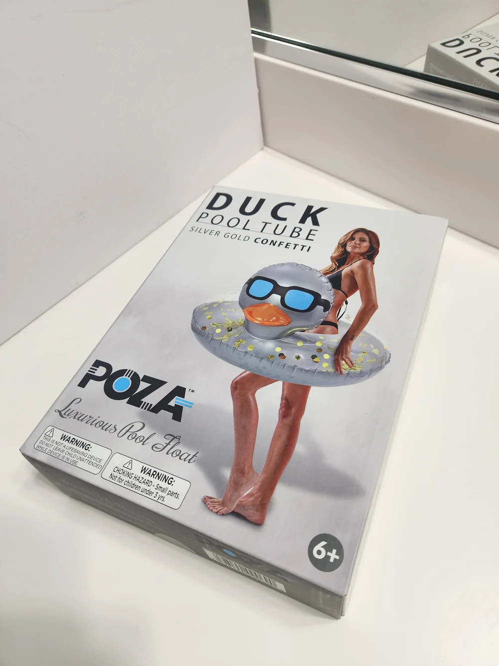 Silver Gold Confetti Duck Pool Tube Float - Silver Duck with SunGlasses - Picture 3 of 4
